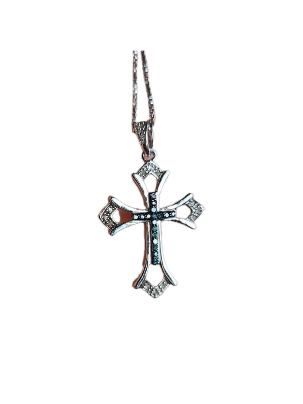 GND Sterling Silver Blue Diamond Cross Pendant On Italian Sterling Silver Box...